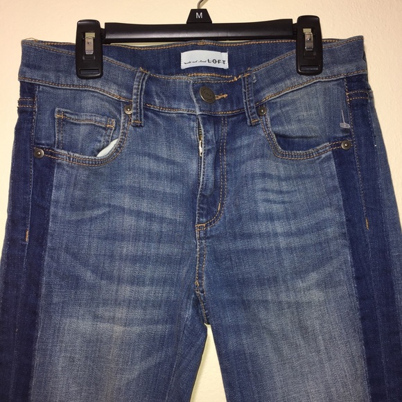 Loft Made and Love Jeans Two Tone patch work Blue Raw Hem. Size 26/2 - Picture 4 of 16